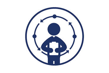 Icon of a person holding a clipboard, amid arrows forming a circle.