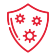 Icono de un escudo protegiendo frente a bacterias, que representa la necesidad de desinfectar el material para combatir infecciones.