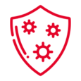 Ícone de um escudo de proteção contra bactérias, representando a necessidade de desinfetar o material para combater a infeção.
