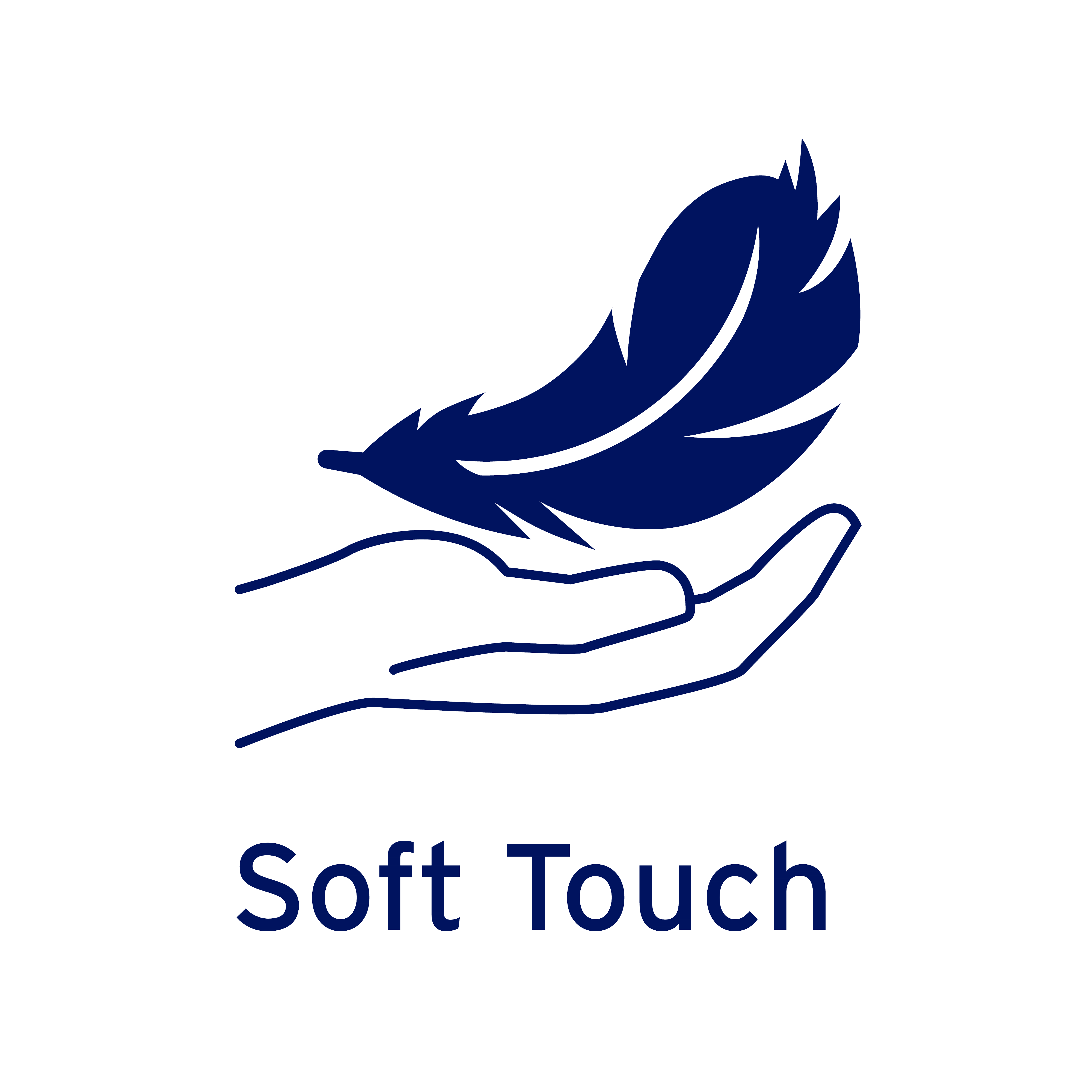 Hand holding a blue feather with the words 'soft touch' for JOBST compression products.