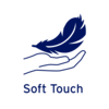 Hand holding a blue feather with the words 'soft touch' for JOBST compression products.