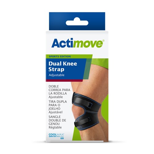 Pack of Actimove Sports Edition Adjustable Dual Knee Strap on knee
