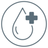Water droplet with a medical cross indicating that the moisturizing factor is dermatologically approved.