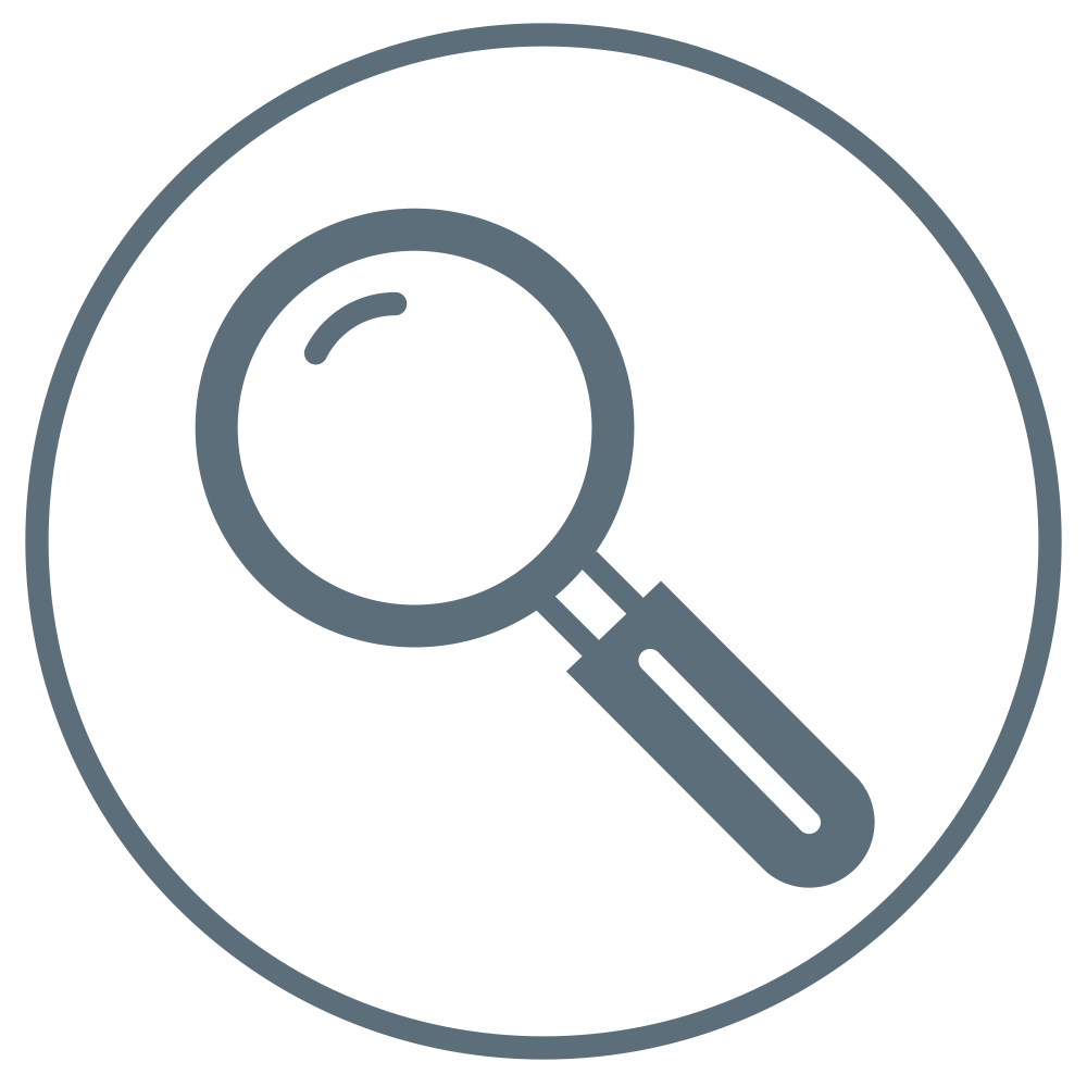 A stylized magnifying glass to represent high visibility.