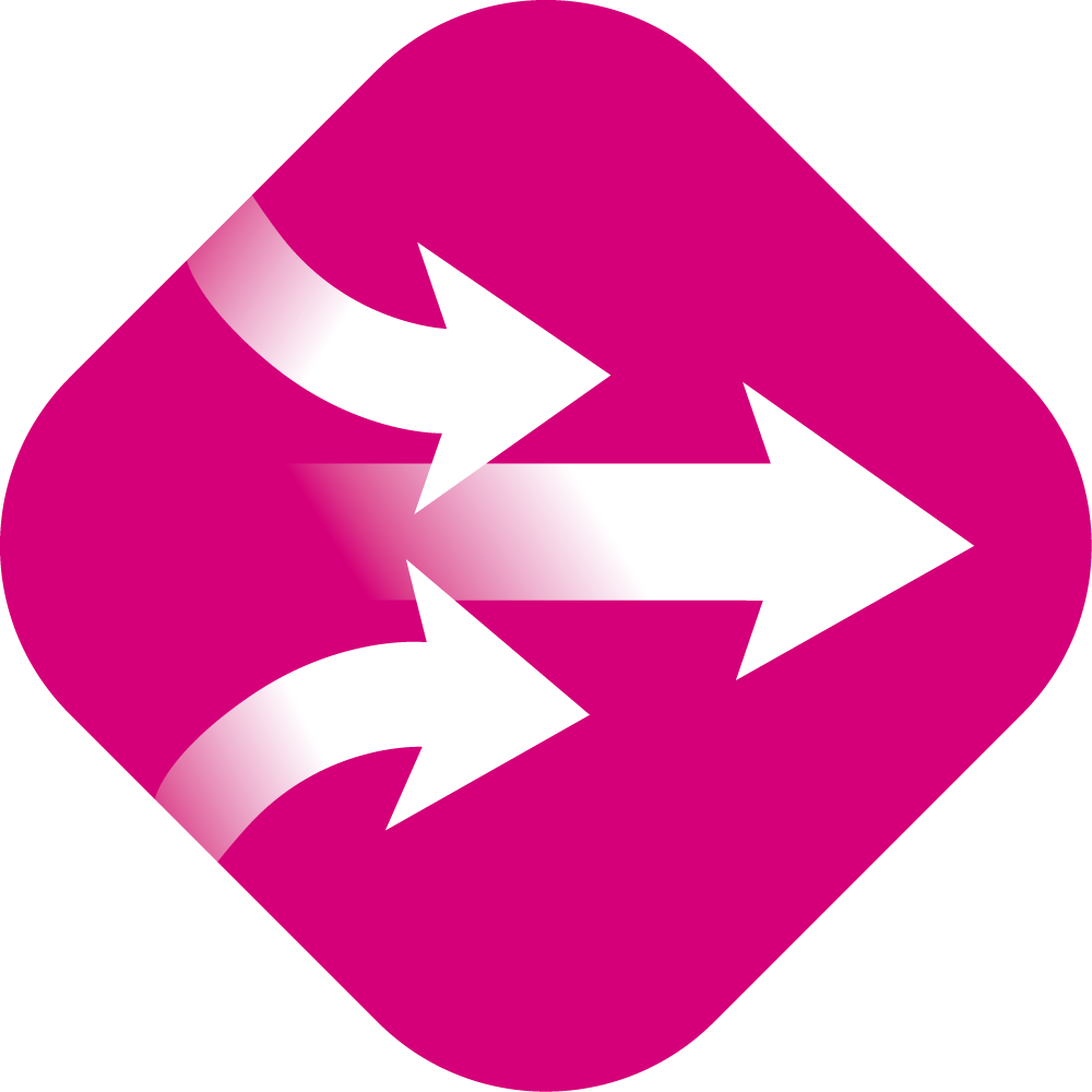 Symbol with three dynamic arrows to visualize that the product stimulates wound healing
