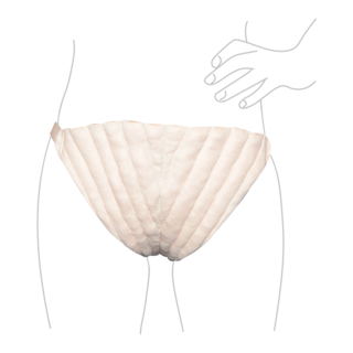 Diagram showing a female wearing JOBST Jovipad Genital Pad.