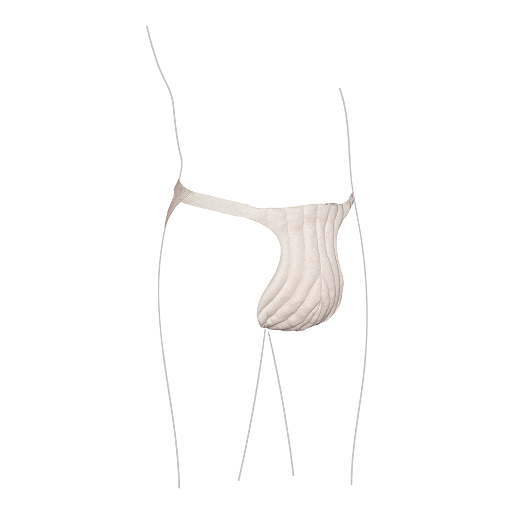 Diagram showing a male wearing JOBST Jovipad Male Genital Pad.