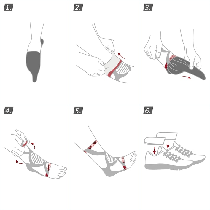 How to put on the Actimove Professional AchilloMotion Achilles Tendon Support: pull the support over your foot
