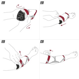 Sådan påsætter du Actimove Professional Line EpiMotion albuestøttebindet: træk støttebindet op ad din arm
