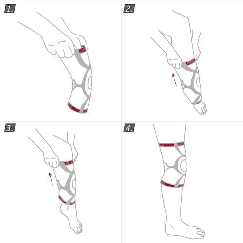 How to put on the Actimove Professional Line GenuMotion Knee Support: pull the support up your leg
