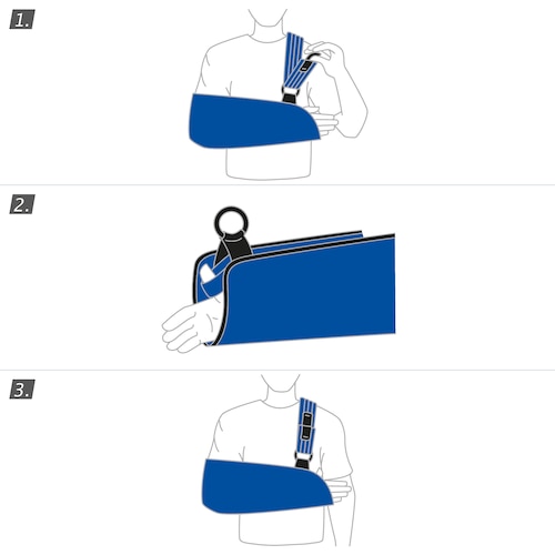 How to put on the Actimove Professional Line Mitella Comfort Arm Sling: follow instructions on website or pack
