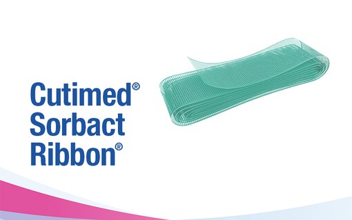 Cutimed Sorbact Ribbon: bacteriën- en schimmelbindende gaasstrook.