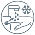 Graphic representation of a running tap to illustrate the cooling with running water as a wound treatment step in the Leukoplast wound care advisor.