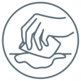 Grafische weergave van een hand die vloeistof opneemt met een doek als illustratie van het drogen van de wond bij wondbehandeling.