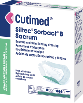 Die Abbildung zeigt einen Packshot von Cutimed Siltec Sorbact B Sacrum 
