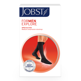Front-facing packshot of JOBST For Men Explore compression socks in black.
