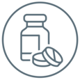 Icon showing medicine pills and bottle.