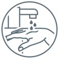 Graphical representation of a running tap to illustrate the rinsing of the wound as a wound treatment step in the Leukoplast wound care advisor.