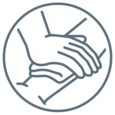 Grafische voorstelling van een hand die een kompres op een wond drukt om het stoppen van de bloeding als behandelingsstap te illustreren.
