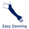 Diagram showing person wearing compression sleeve and the words 'Easy donning' for JOBST.