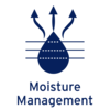 A droplet of water with upward arrows, conveying the idea of 'Moisture Management'.