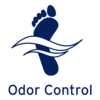 A footprint with wavy lines passing through it, paired with the words 'Odor Control', symbolizing the compression stocking's Odor Control Technology that helps keep feet fresh.