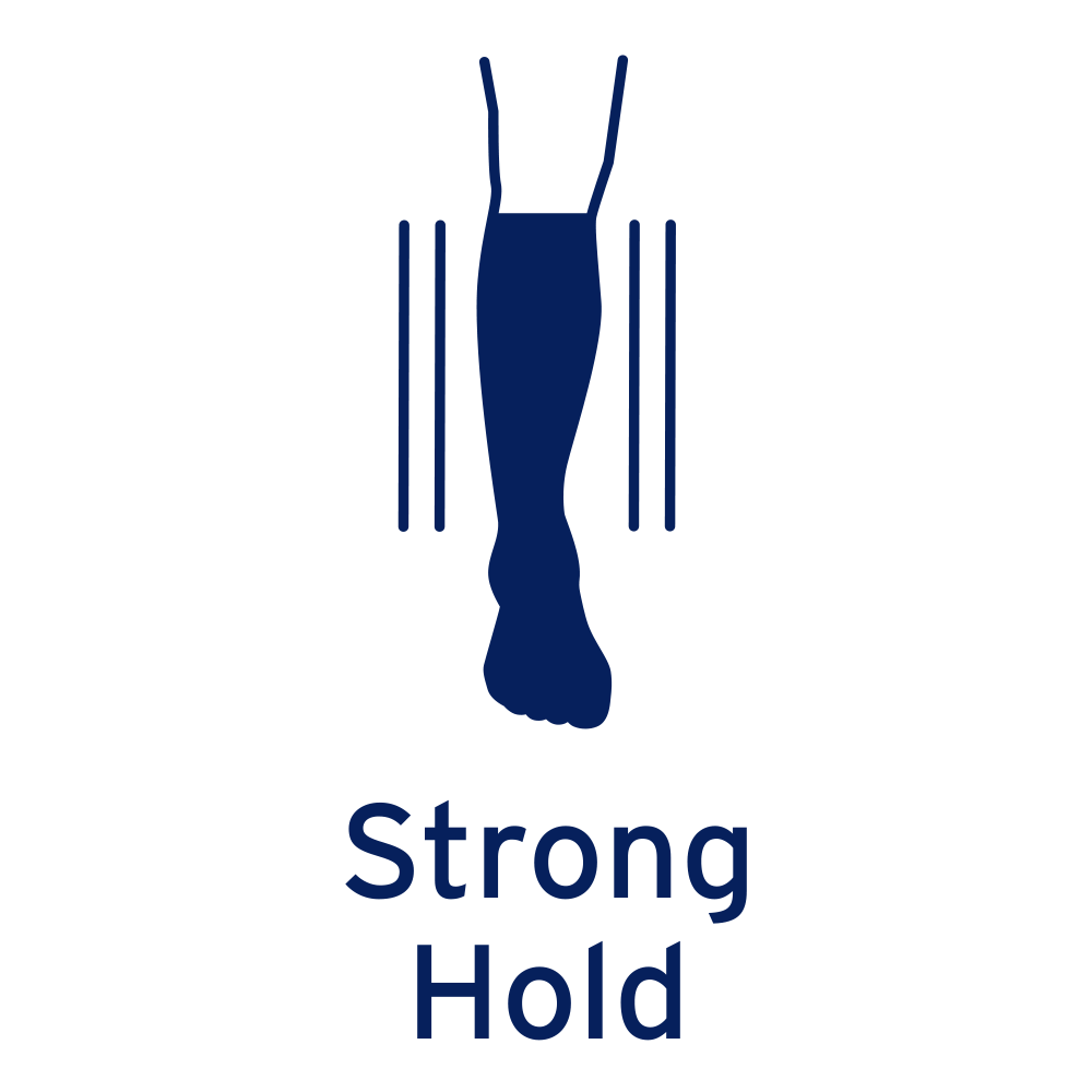 Diagram showing a person wearing JOBST compression socks with the words 'Strong hold'.