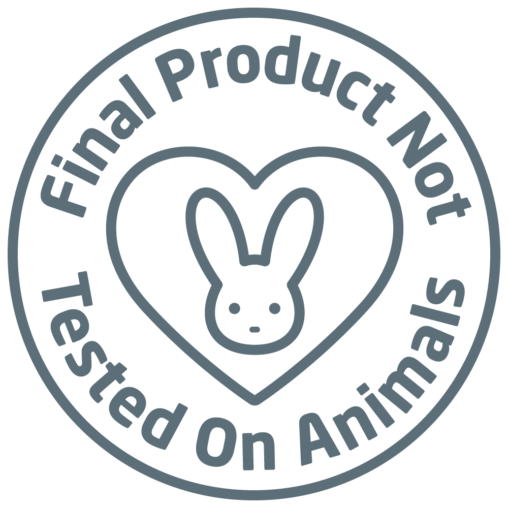 A rabbit enclosed in a heart indicates that the final product is not tested on animals.