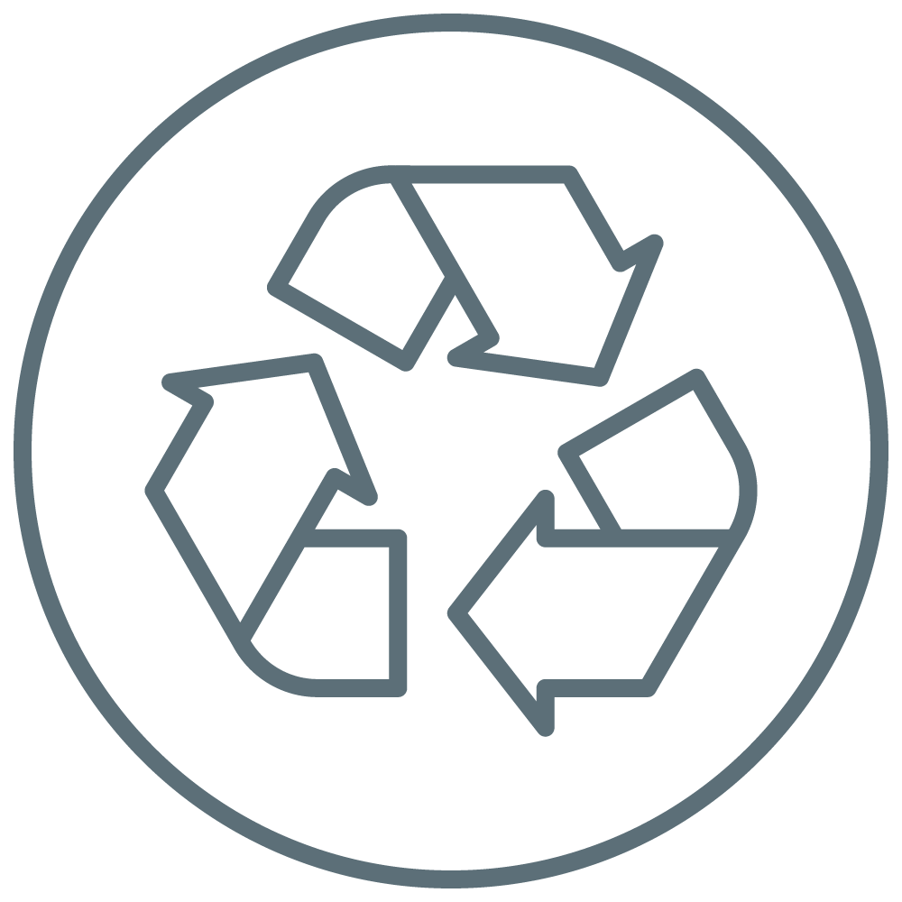 São mostradas três setas num ciclo a demonstrar a sua natureza reciclável.