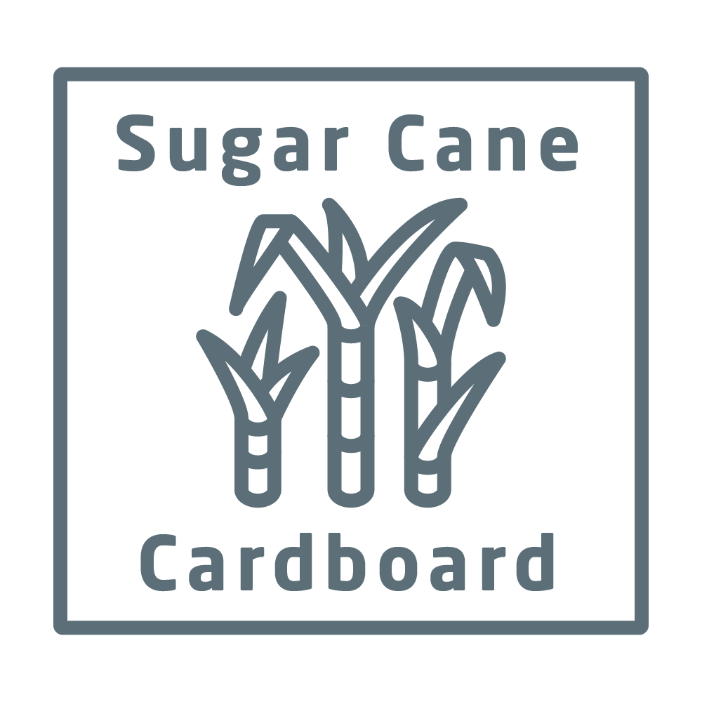 A single cane depicts that the box is made from sugarcane.