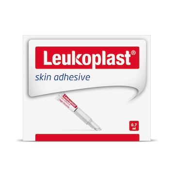 Vista frontale della confezione di Leukoplast skin adhesive di Leukoplast 