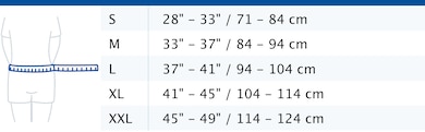 Size chart showing measurements for Actimove Sports Edition Back Support with 4 Stays and Adjustable Double Layer Compression
Size chart showing measurements for Actimove Sports Edition Back Support with 4 Stays and Adjustable Double Layer Compression