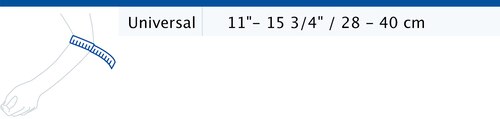 Size chart showing measurements for Actimove Sports Edition Elbow Strap with Hot/Cold Pack
