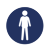 A blue circular icon featuring a white outline of a person inside.