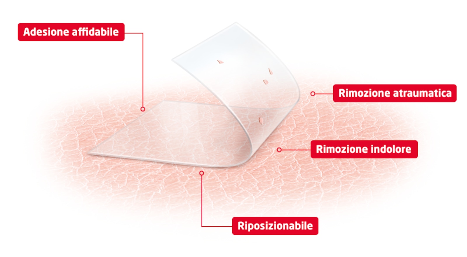 Immagine di un cerotto in silicone ipoallergenico sulla pelle
