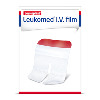 Vorderansicht der Verpackung von Leukomed I.V film von Leukoplast 