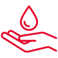 Icono de una mano con una gota, que representa la importancia de mantener la piel hidratada en casos de xerosis.