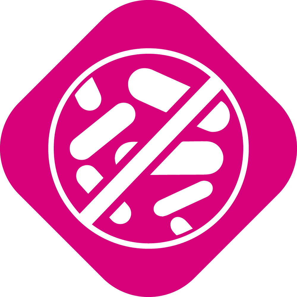 Symbol showing crossed out pathogens, which stands for effectiveness against the most common resistant ones
