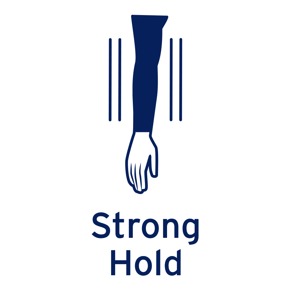 Diagram showing a person wearing JOBST compression sleeve with the words 'Strong hold'.