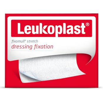 Förpackningsbild framifrån av Fixomull stretch från Leukoplast