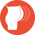 Icon showing a pregnant person's waist in a form-fitting garment, with dashed lines indicating different belly sizes.