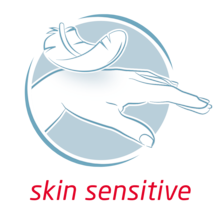 Ícone de benefício de Leukoplast skin sensitive com pena a tocar na mão