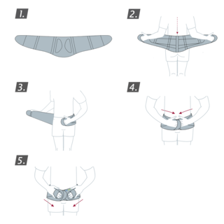 How to put on the Actimove Everyday Supports Back Support with High Density Foam Panel: wrap the support around your waist and secure the belts