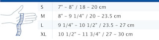 Size chart showing measurements for Actimove Arthritis Care Gloves
