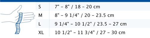 Size chart showing measurements for Actimove Arthritis Care Gloves
