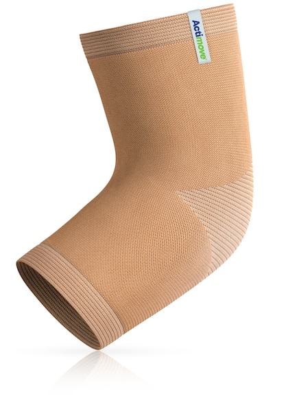 Beige knitted Actimove Arthritis Care Elbow Support with heat reflecting technology
