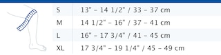 Size chart showing measurements for Actimove Sports Edition Adjustable Dual Knee Strap
