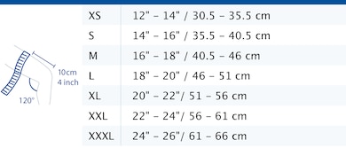 Size chart showing measurements for Actimove Sports Edition Knee Stabilizer with Adjustable Horseshoe and Stays
Size chart showing measurements for Actimove Sports Edition Knee Stabilizer with Adjustable Horseshoe and Stays