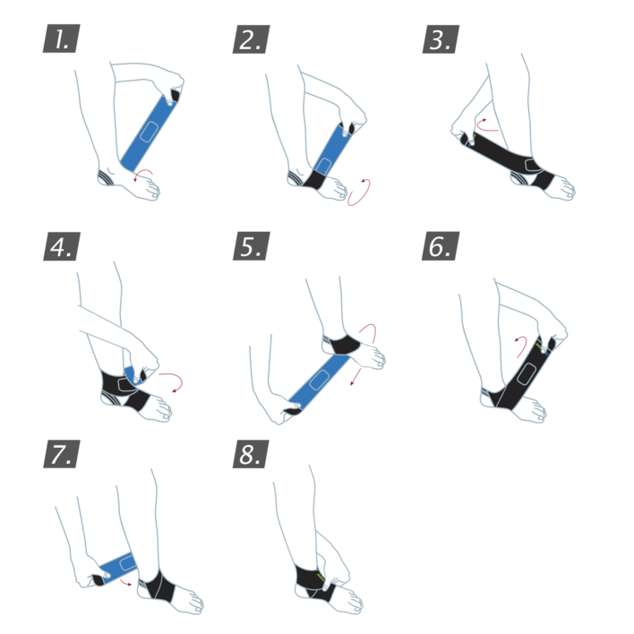 How to put on the Actimove Sports Edition Ankle Support Adjustable: wrap the support around your ankle and fasten the strap
