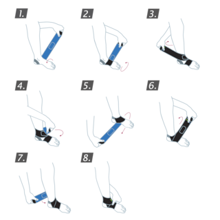How to put on the Actimove Sports Edition Ankle Support Adjustable: wrap the support around your ankle and fasten the strap